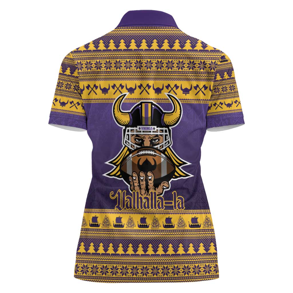 Viking-Inspired Football Christmas Women Polo Shirt Valhalla-la Viking Warrior - Wonder Print Shop
