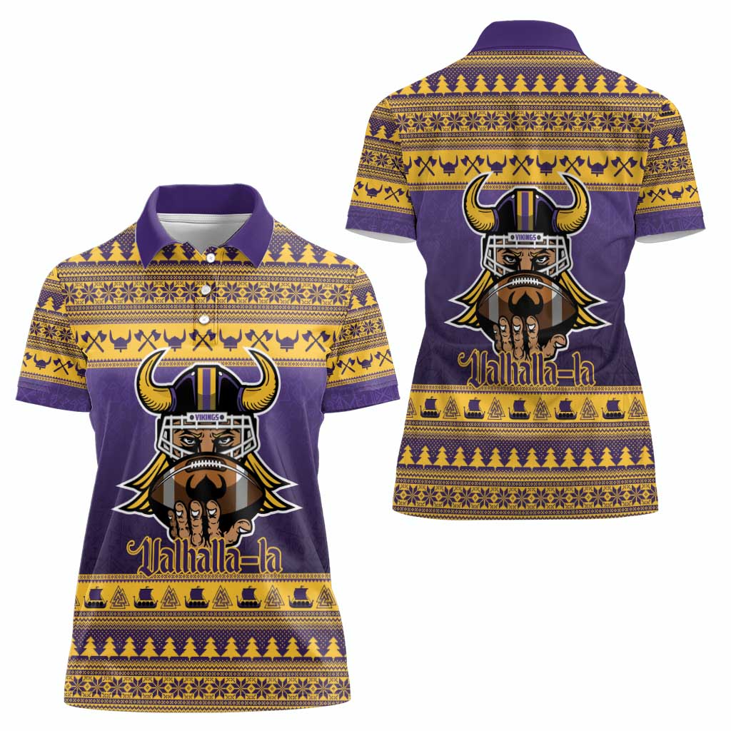 Viking-Inspired Football Christmas Women Polo Shirt Valhalla-la Viking Warrior - Wonder Print Shop