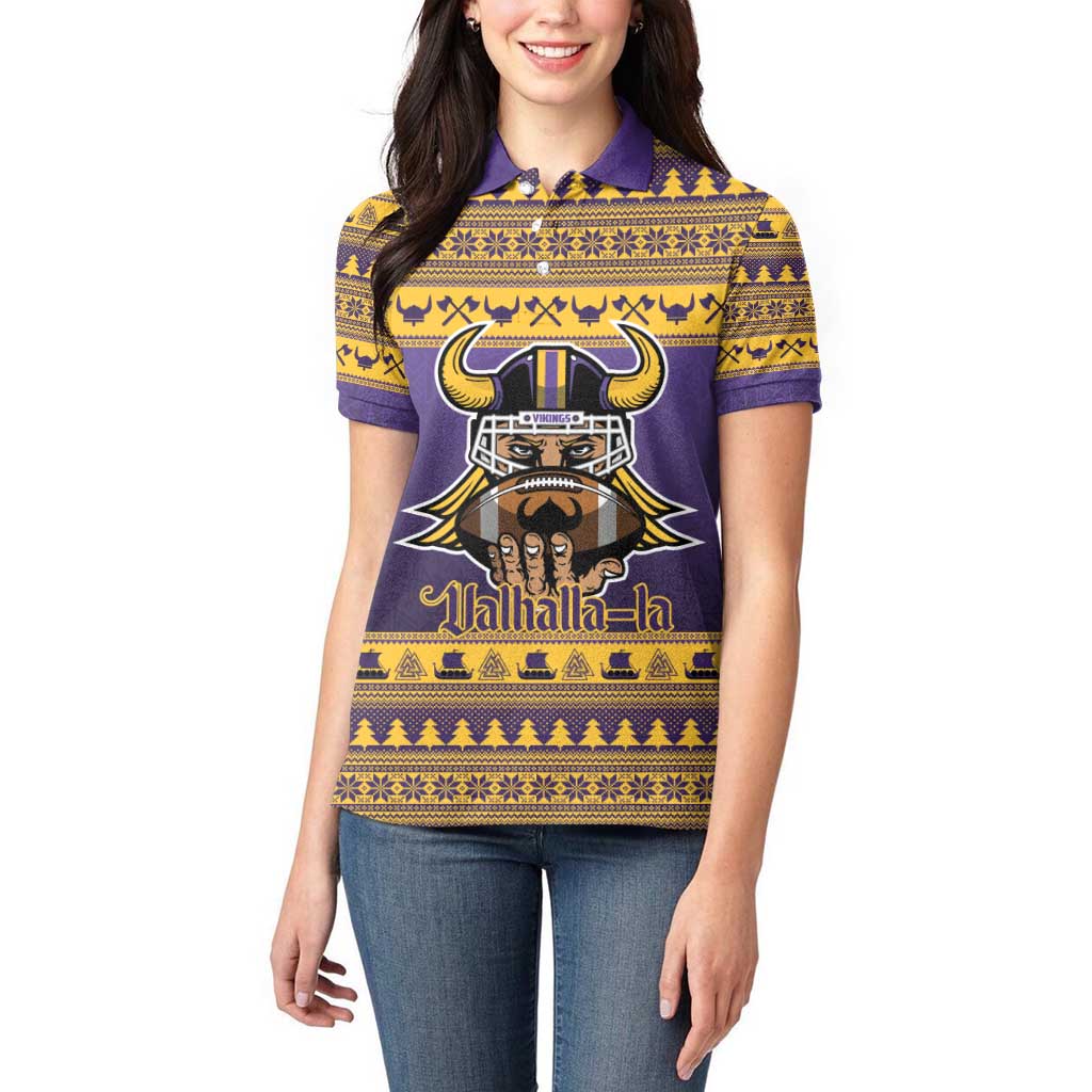 Viking-Inspired Football Christmas Women Polo Shirt Valhalla-la Viking Warrior - Wonder Print Shop