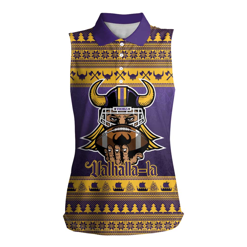 Viking-Inspired Football Christmas Women Sleeveless Polo Shirt Valhalla-la Viking Warrior - Wonder Print Shop