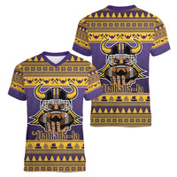 Viking-Inspired Football Christmas Women V-Neck T-Shirt Valhalla-la Viking Warrior - Wonder Print Shop
