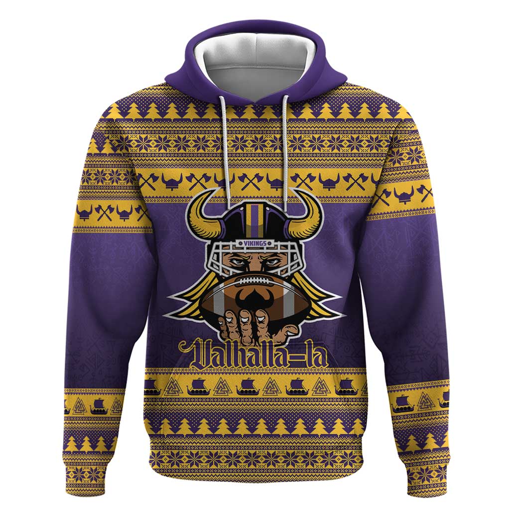 Viking-Inspired Football Christmas Zip Hoodie Valhalla-la Viking Warrior - Wonder Print Shop