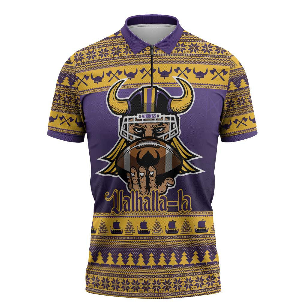 Viking-Inspired Football Christmas Zipper Polo Shirt Valhalla-la Viking Warrior - Wonder Print Shop