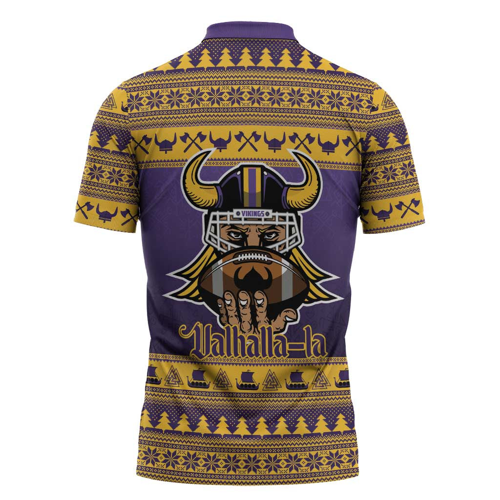 Viking-Inspired Football Christmas Zipper Polo Shirt Valhalla-la Viking Warrior - Wonder Print Shop