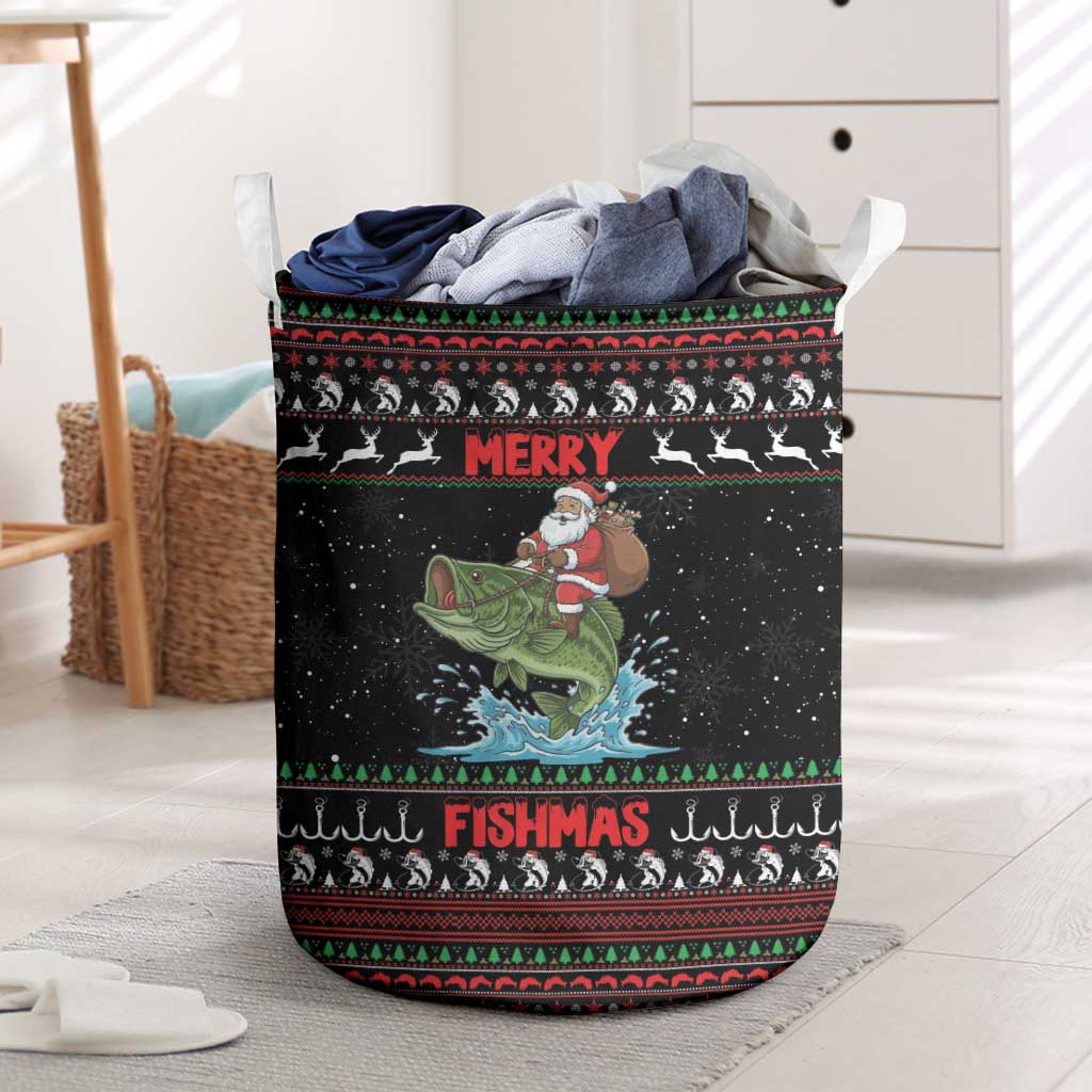 Merry Fishmas Santa Riding Bass Laundry Basket Funny Christmas - Wonder Print Shop