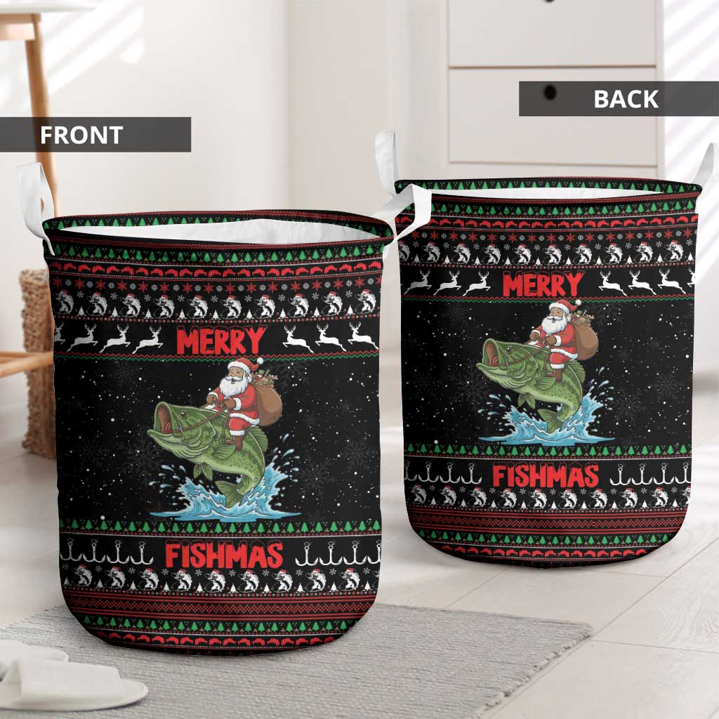 Merry Fishmas Santa Riding Bass Laundry Basket Funny Christmas - Wonder Print Shop