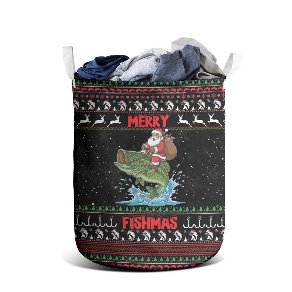 Merry Fishmas Santa Riding Bass Laundry Basket Funny Christmas - Wonder Print Shop