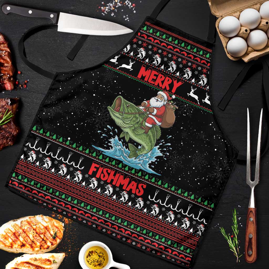 Merry Fishmas Santa Riding Bass Apron Funny Christmas - Wonder Print Shop