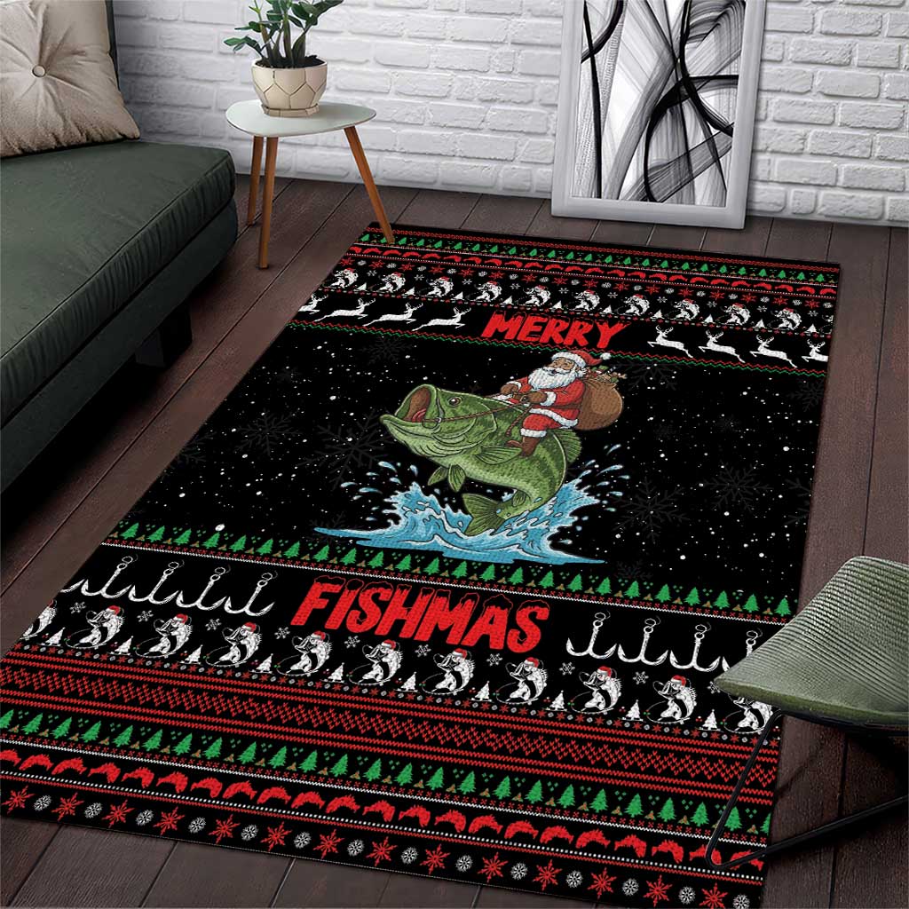 Merry Fishmas Santa Riding Bass Area Rug Funny Christmas - Wonder Print Shop