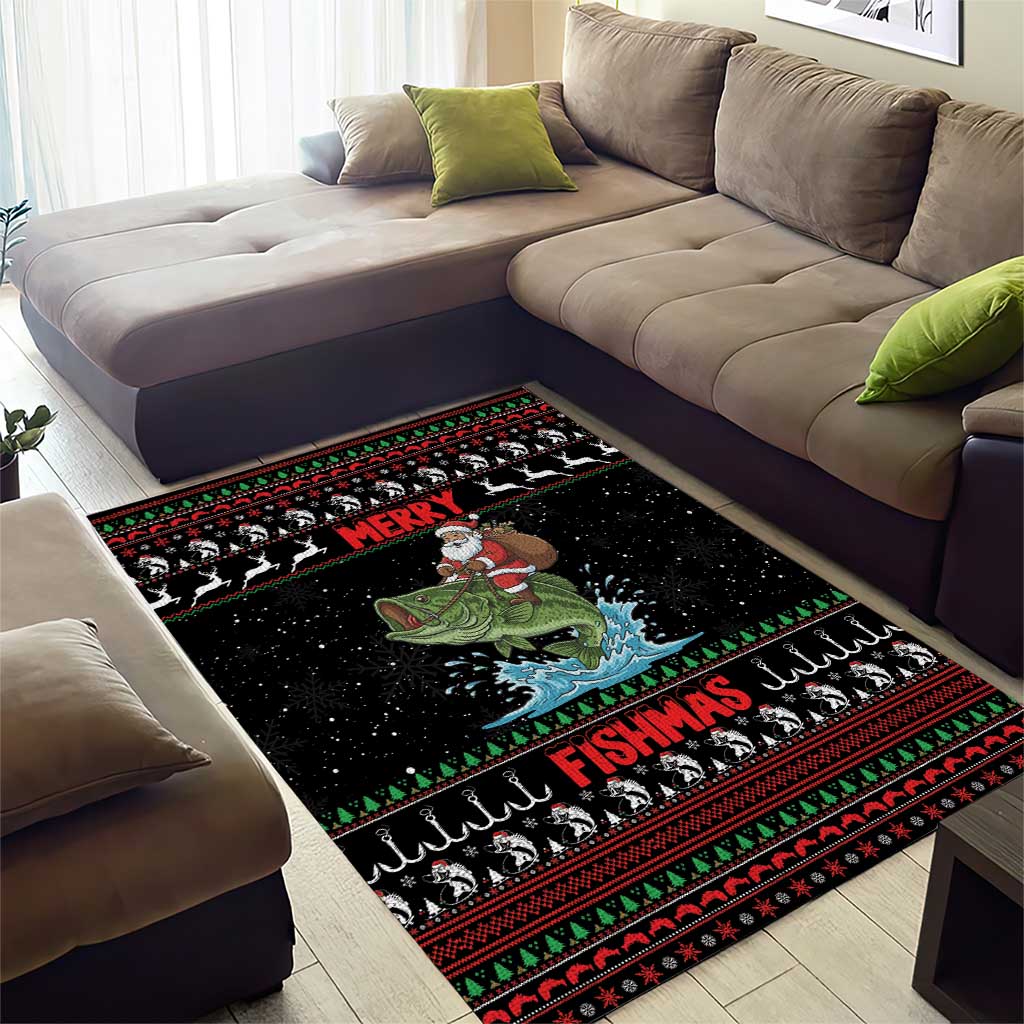 Merry Fishmas Santa Riding Bass Area Rug Funny Christmas - Wonder Print Shop