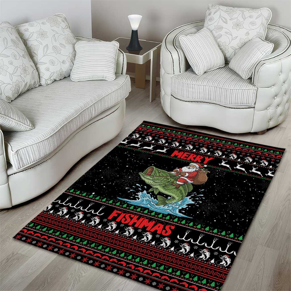 Merry Fishmas Santa Riding Bass Area Rug Funny Christmas - Wonder Print Shop