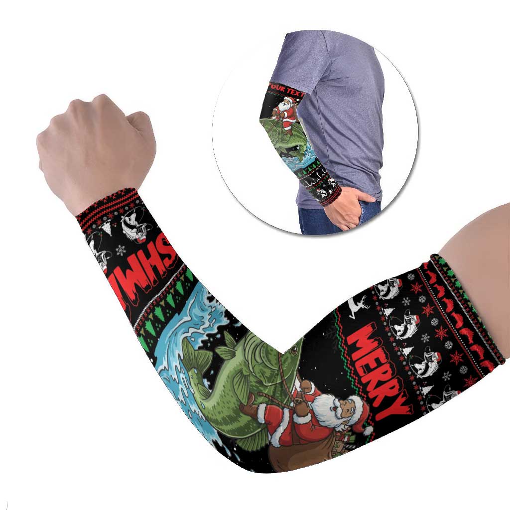 Merry Fishmas Santa Riding Bass Personalized Arm Sleeves Funny Christmas - Wonder Print Shop