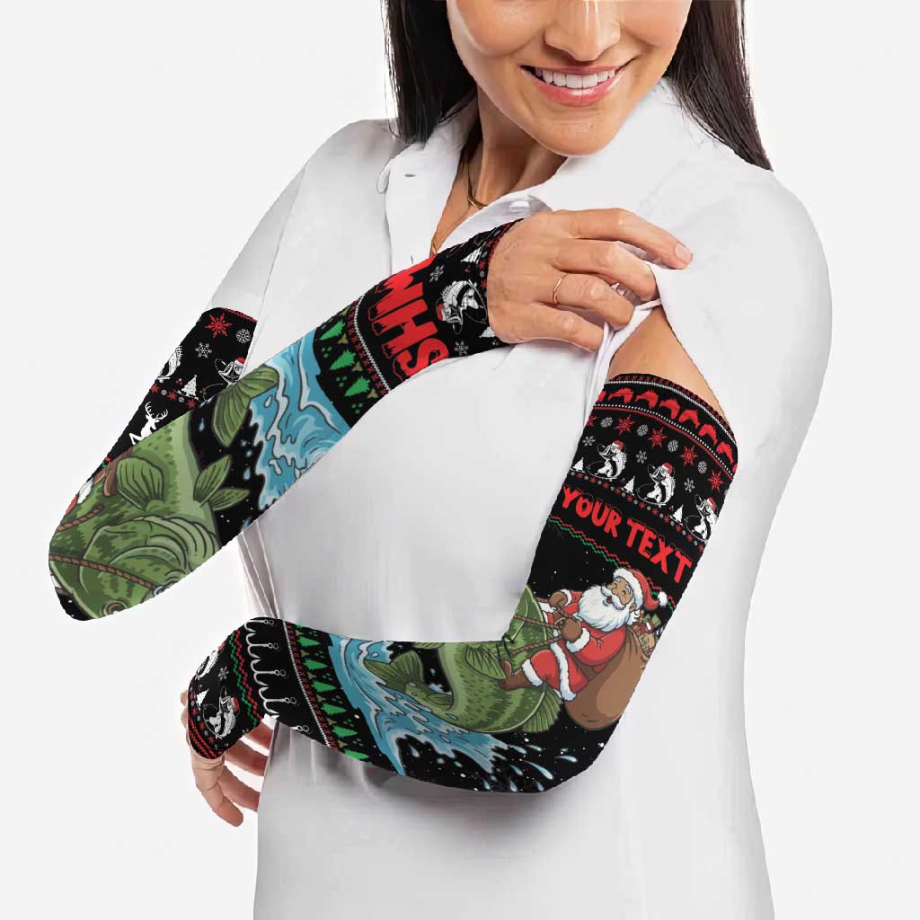 Merry Fishmas Santa Riding Bass Personalized Arm Sleeves Funny Christmas - Wonder Print Shop