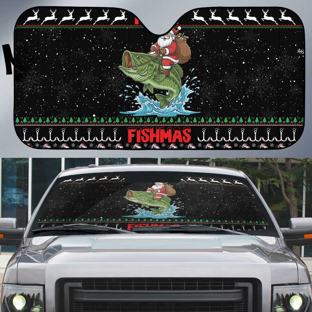 Merry Fishmas Santa Riding Bass Auto Sun Shade Funny Christmas - Wonder Print Shop
