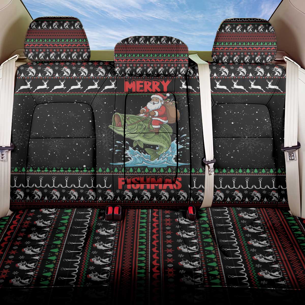 Merry Fishmas Santa Riding Bass Back Car Seat Cover Funny Christmas - Wonder Print Shop