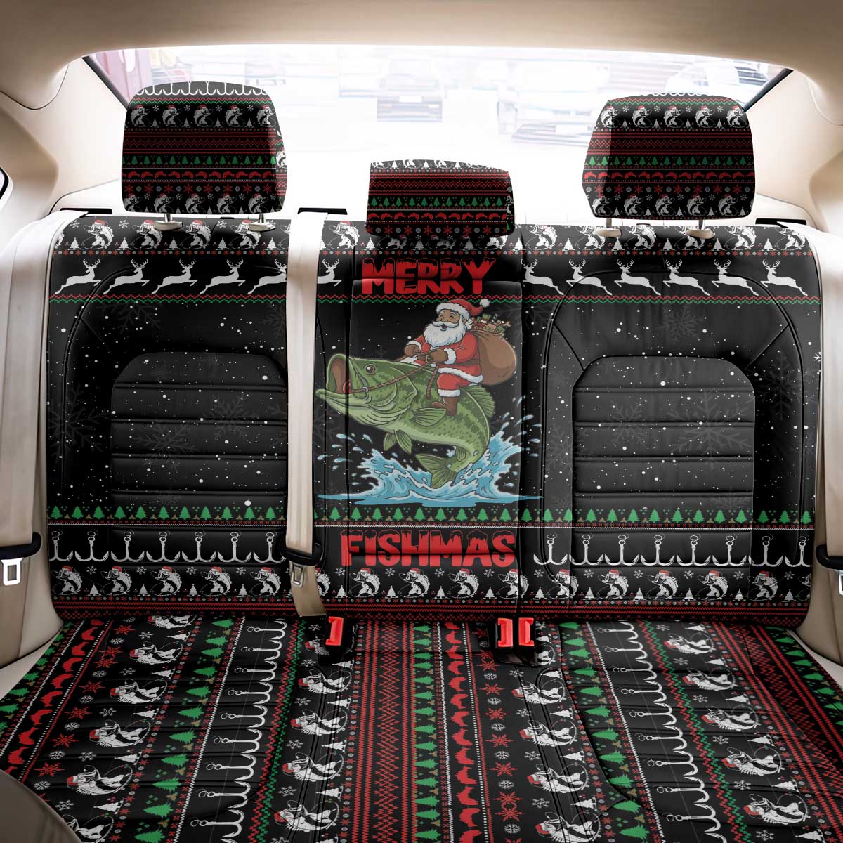 Merry Fishmas Santa Riding Bass Back Car Seat Cover Funny Christmas - Wonder Print Shop