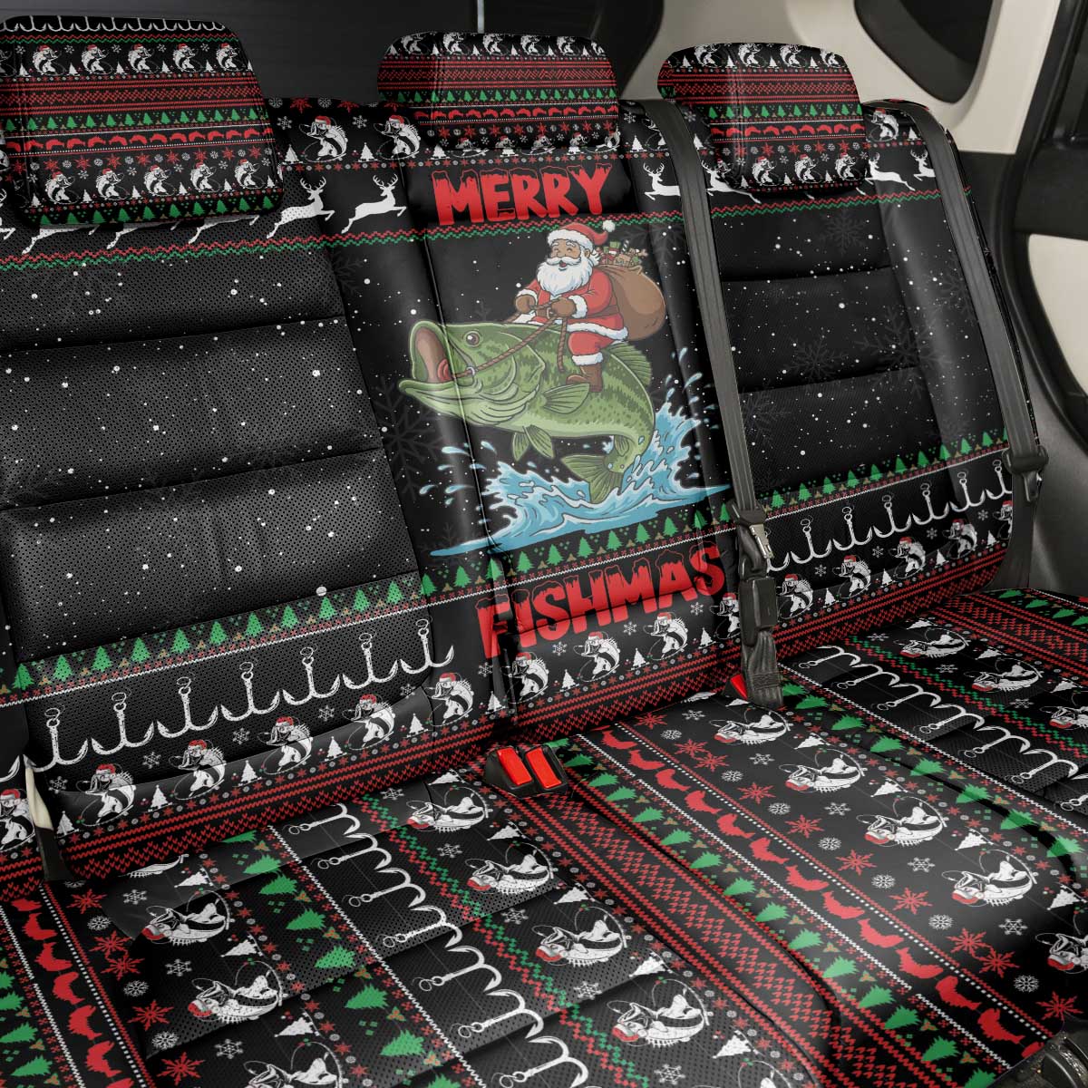 Merry Fishmas Santa Riding Bass Back Car Seat Cover Funny Christmas - Wonder Print Shop