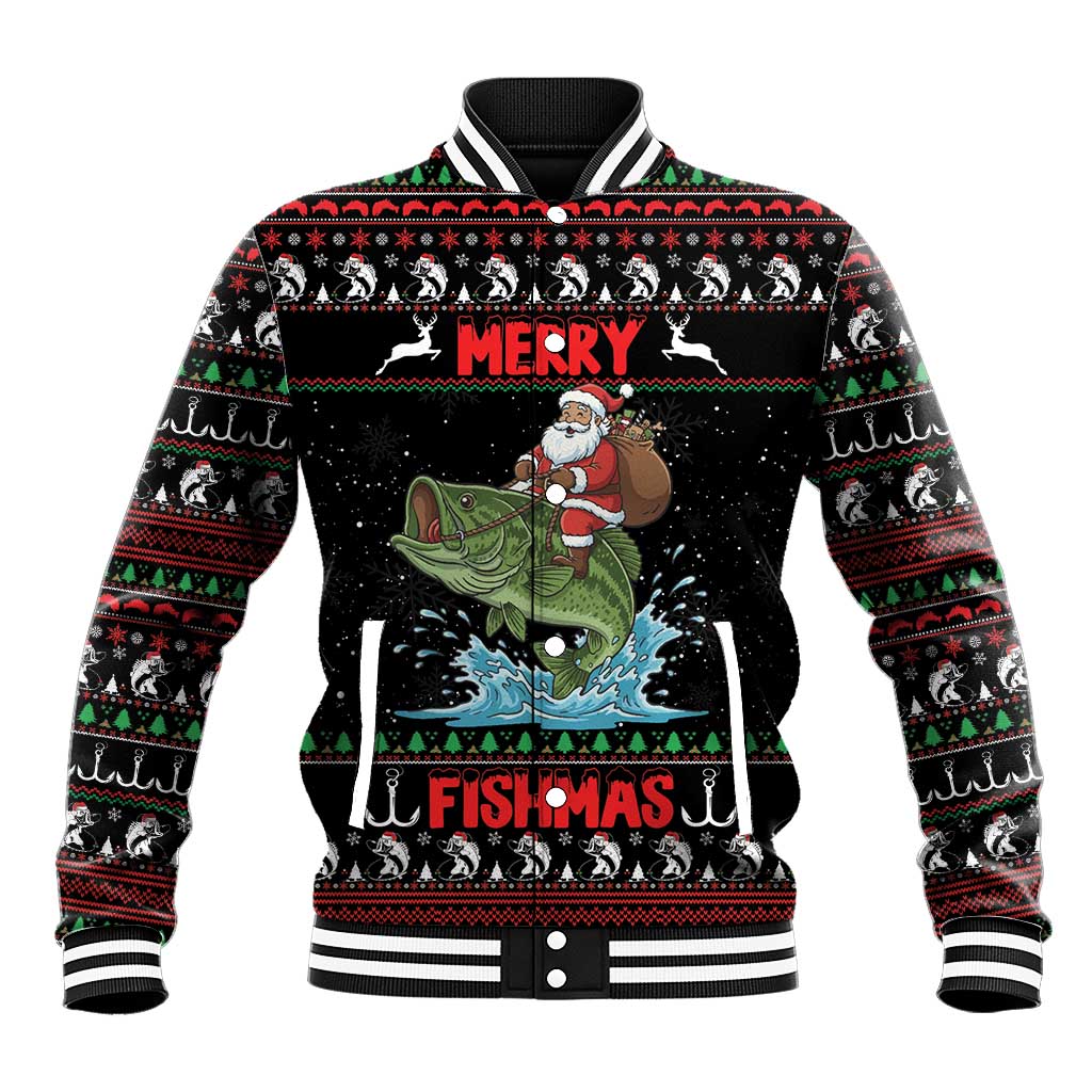 Merry Fishmas Santa Riding Bass Personalized Baseball Jacket Funny Christmas - Wonder Print Shop