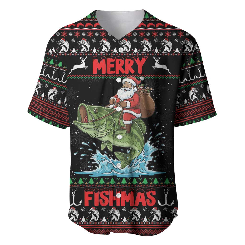 Merry Fishmas Santa Riding Bass Personalized Baseball Jersey Funny Christmas - Wonder Print Shop