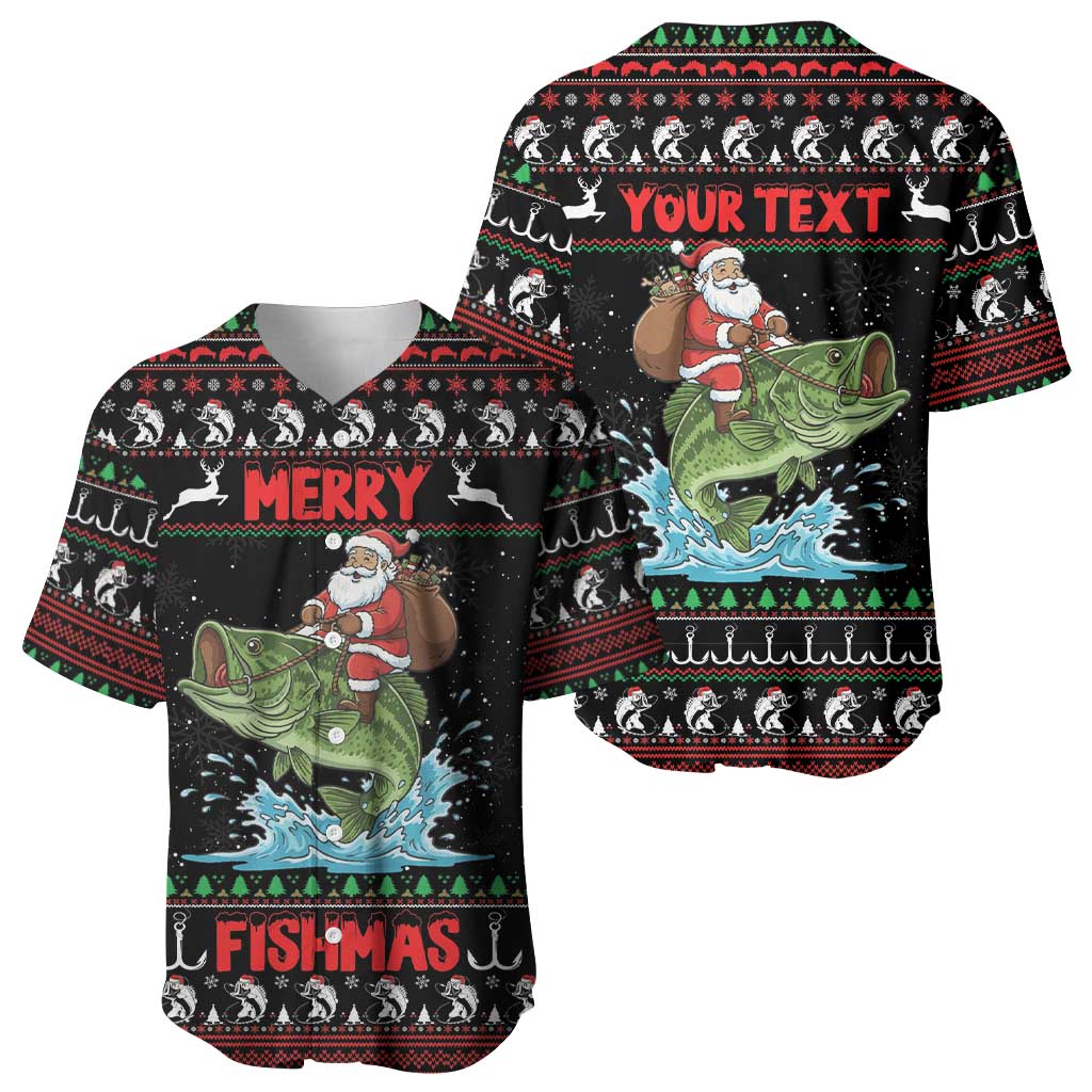 Merry Fishmas Santa Riding Bass Personalized Baseball Jersey Funny Christmas - Wonder Print Shop