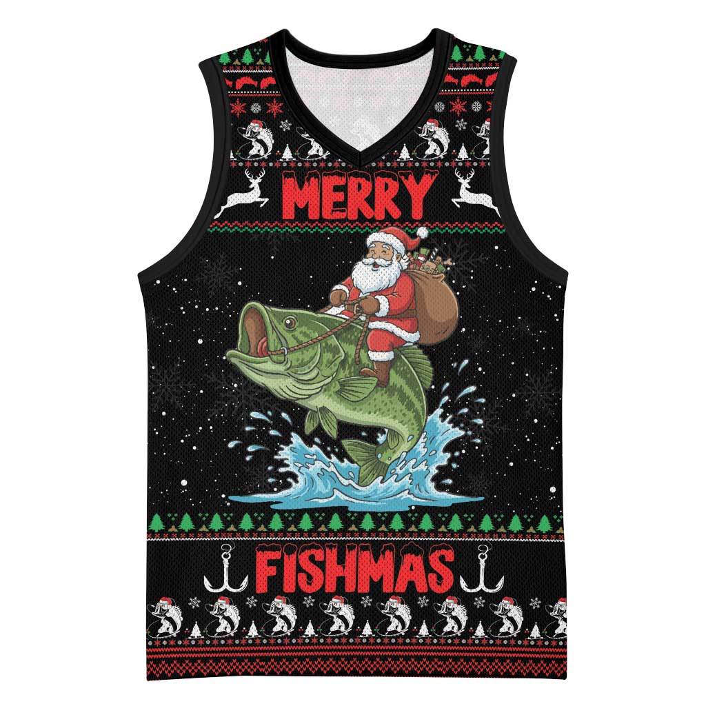 Merry Fishmas Santa Riding Bass Personalized Basketball Jersey Funny Christmas - Wonder Print Shop