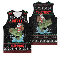 Merry Fishmas Santa Riding Bass Personalized Basketball Jersey Funny Christmas - Wonder Print Shop