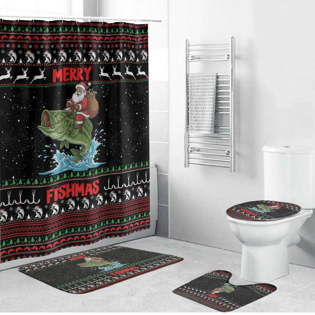 Merry Fishmas Santa Riding Bass Bathroom Set Funny Christmas - Wonder Print Shop