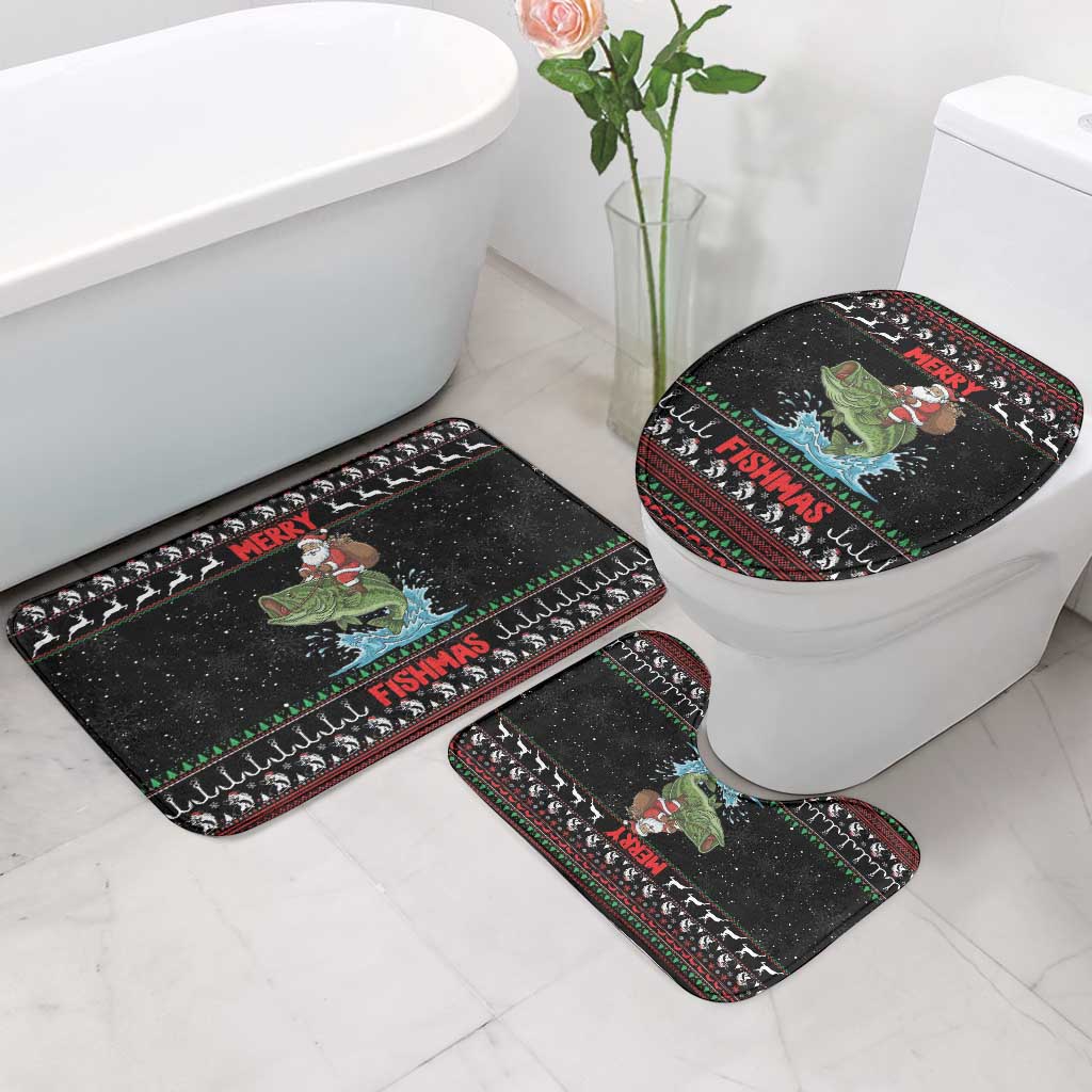 Merry Fishmas Santa Riding Bass Bathroom Set Funny Christmas - Wonder Print Shop