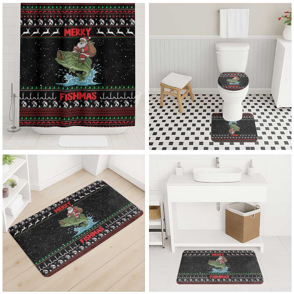 Merry Fishmas Santa Riding Bass Bathroom Set Funny Christmas - Wonder Print Shop