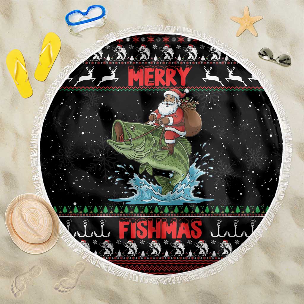 Merry Fishmas Santa Riding Bass Beach Blanket Funny Christmas - Wonder Print Shop