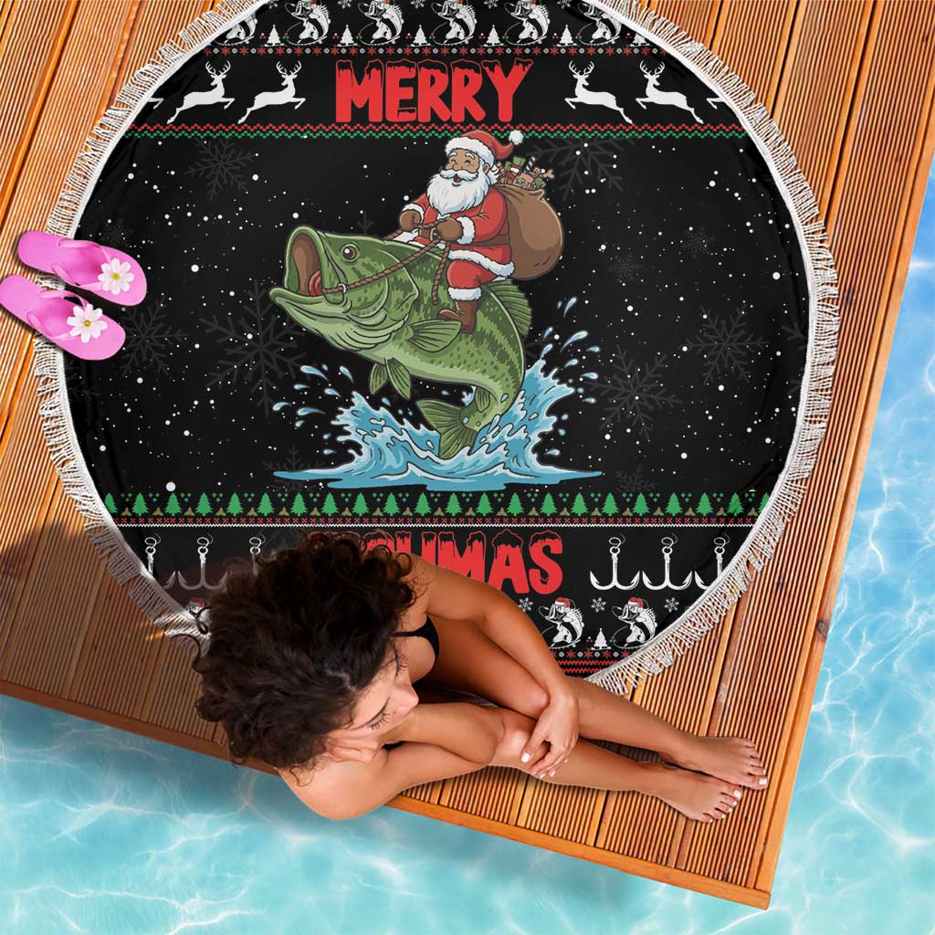 Merry Fishmas Santa Riding Bass Beach Blanket Funny Christmas - Wonder Print Shop