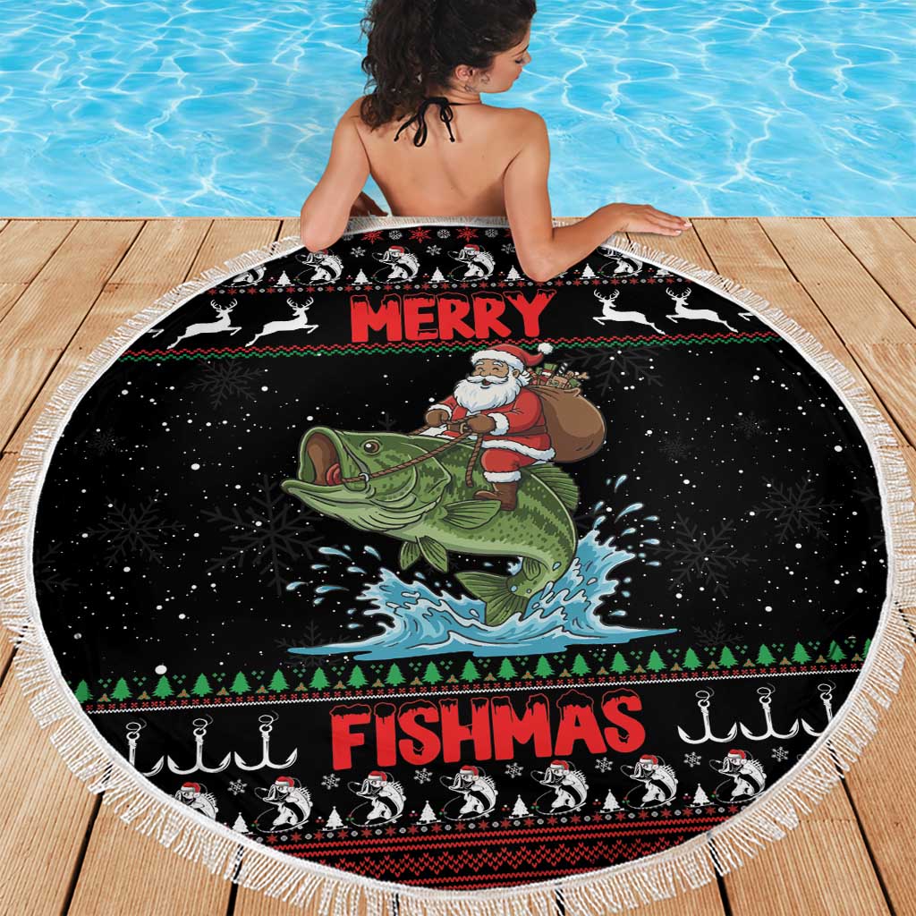Merry Fishmas Santa Riding Bass Beach Blanket Funny Christmas - Wonder Print Shop