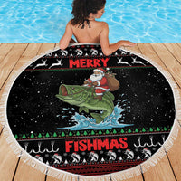 Merry Fishmas Santa Riding Bass Beach Blanket Funny Christmas - Wonder Print Shop