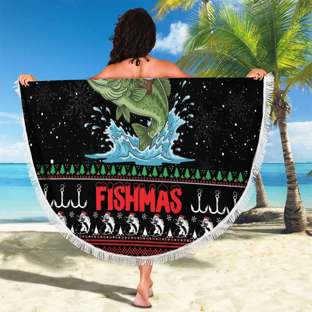 Merry Fishmas Santa Riding Bass Beach Blanket Funny Christmas - Wonder Print Shop