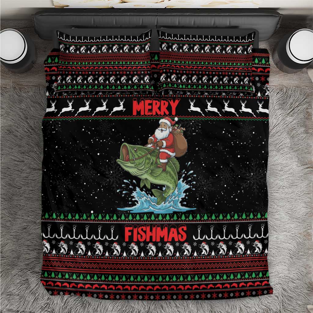 Merry Fishmas Santa Riding Bass Bedding Set Funny Christmas - Wonder Print Shop