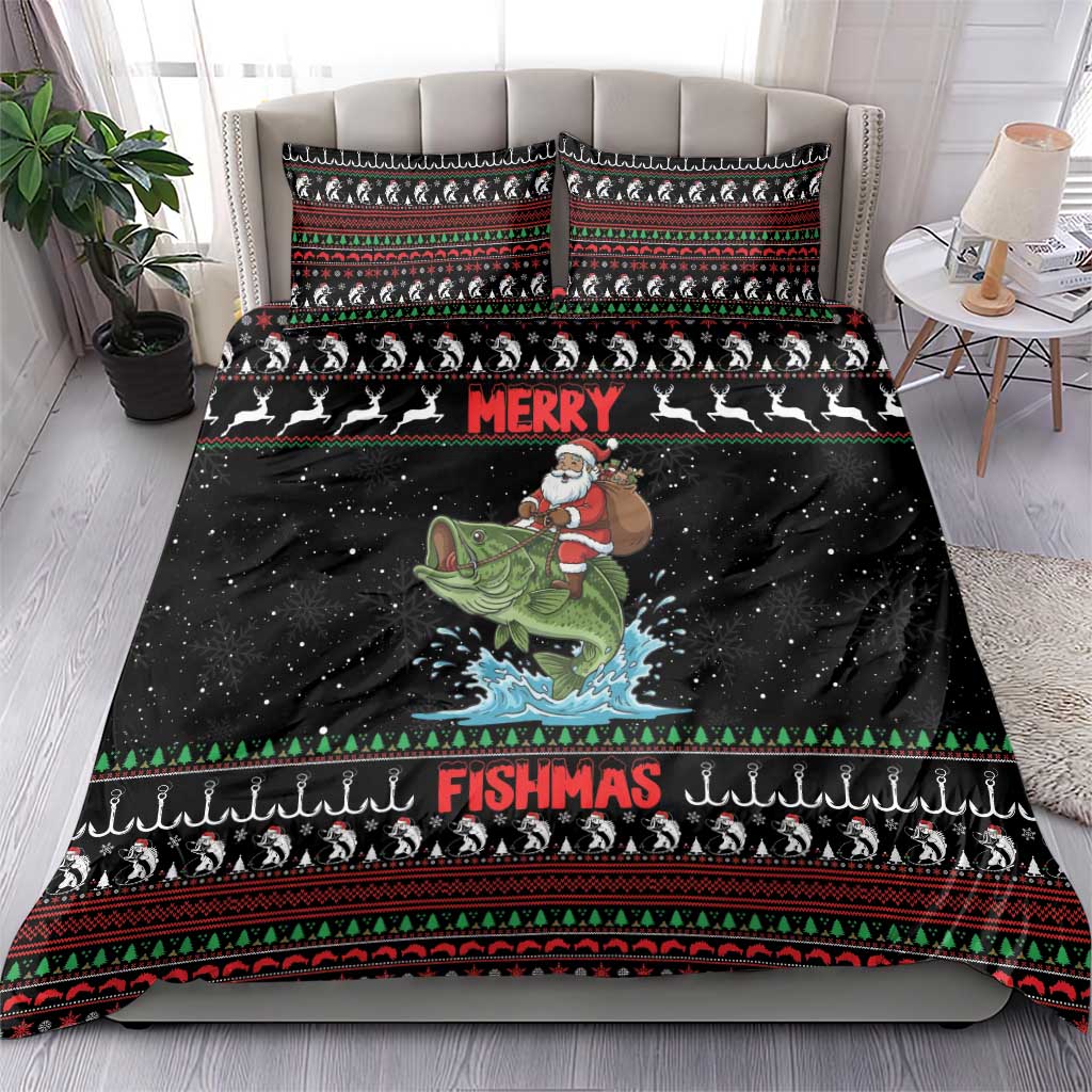 Merry Fishmas Santa Riding Bass Bedding Set Funny Christmas - Wonder Print Shop