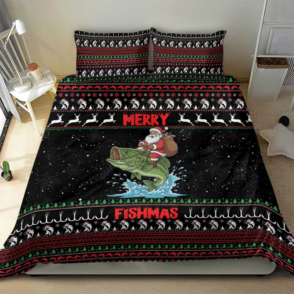 Merry Fishmas Santa Riding Bass Bedding Set Funny Christmas - Wonder Print Shop