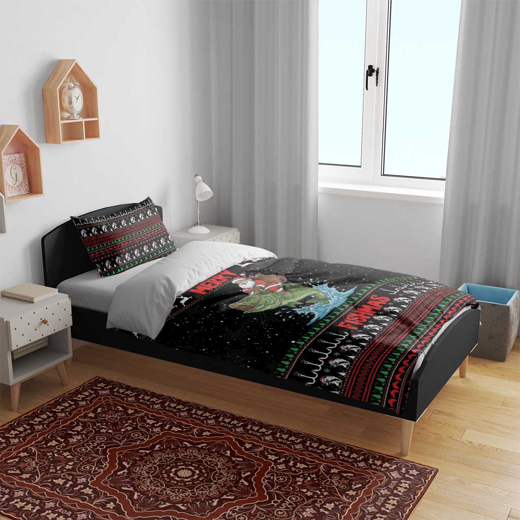 Merry Fishmas Santa Riding Bass Bedding Set Funny Christmas - Wonder Print Shop