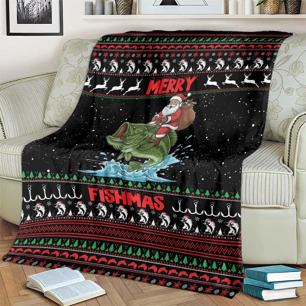 Merry Fishmas Santa Riding Bass Blanket Funny Christmas - Wonder Print Shop