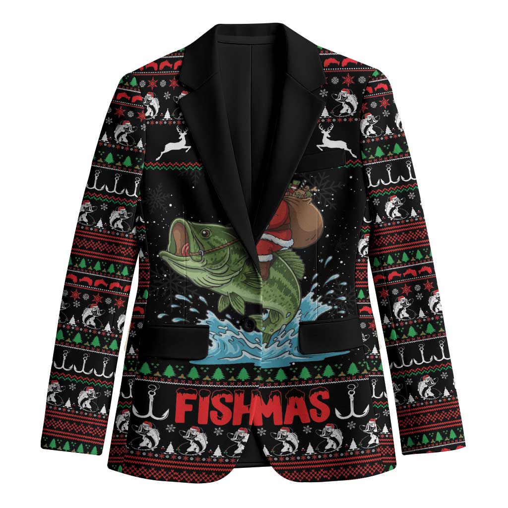 Merry Fishmas Santa Riding Bass Personalized Blazer Funny Christmas - Wonder Print Shop