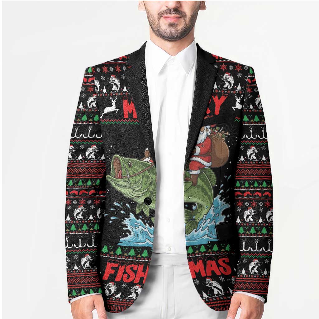 Merry Fishmas Santa Riding Bass Personalized Blazer Funny Christmas - Wonder Print Shop