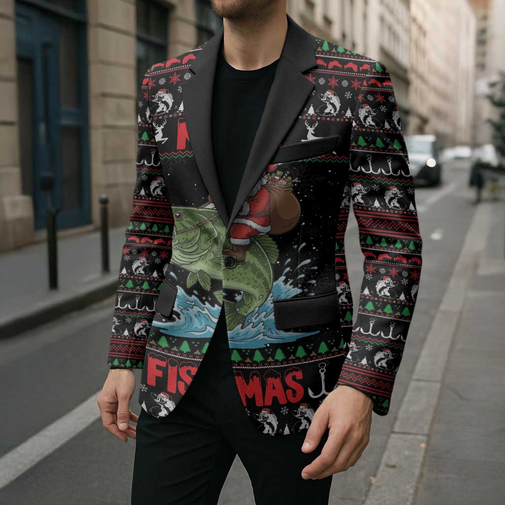 Merry Fishmas Santa Riding Bass Personalized Blazer Funny Christmas - Wonder Print Shop