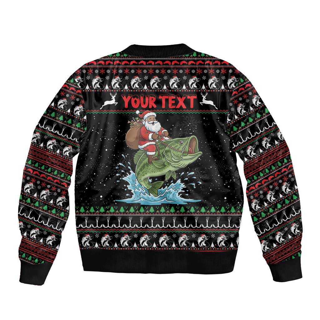 Merry Fishmas Santa Riding Bass Personalized Bomber Jacket Funny Christmas - Wonder Print Shop