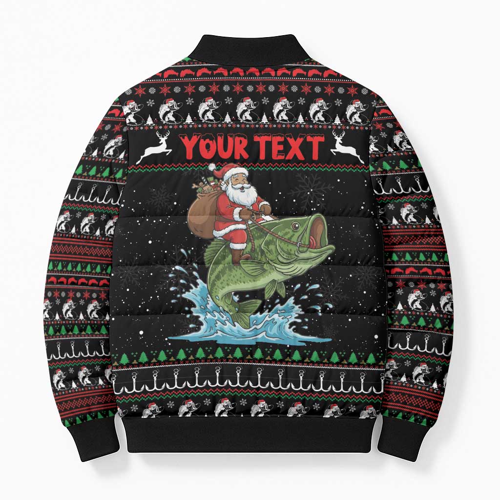 Merry Fishmas Santa Riding Bass Personalized Bomber Puffer Jacket Funny Christmas - Wonder Print Shop
