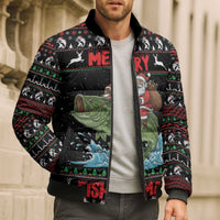 Merry Fishmas Santa Riding Bass Personalized Bomber Puffer Jacket Funny Christmas - Wonder Print Shop