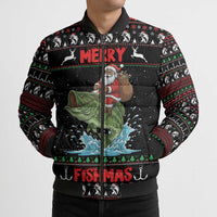 Merry Fishmas Santa Riding Bass Personalized Bomber Puffer Jacket Funny Christmas - Wonder Print Shop