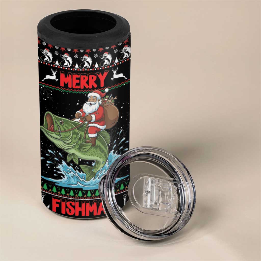 Merry Fishmas Santa Riding Bass Personalized 4 in 1 Can Cooler Tumbler Funny Christmas - Wonder Print Shop