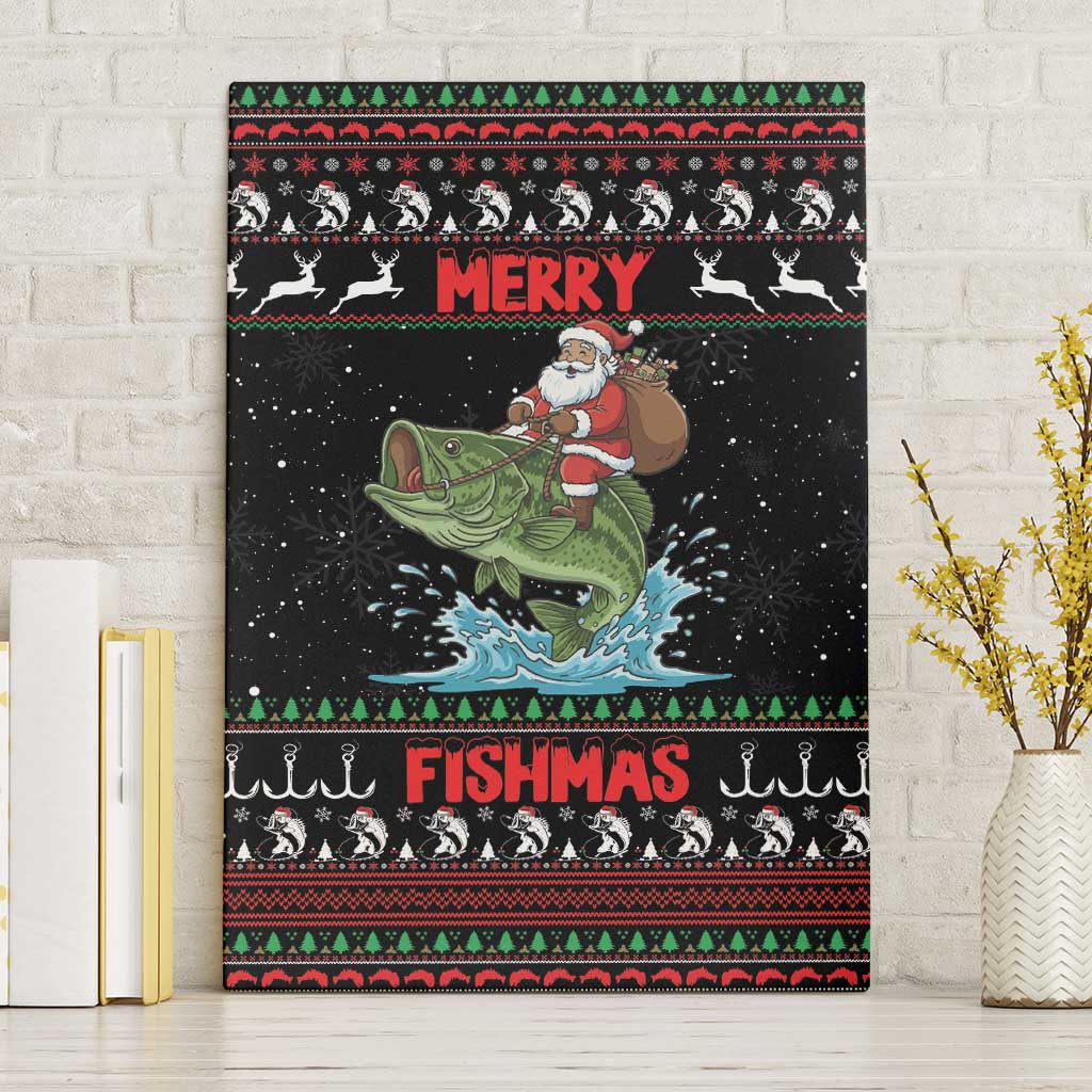 Merry Fishmas Santa Riding Bass Canvas Wall Art Funny Christmas - Wonder Print Shop