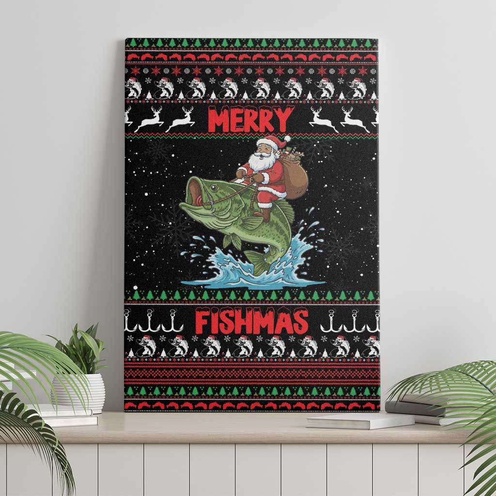 Merry Fishmas Santa Riding Bass Canvas Wall Art Funny Christmas - Wonder Print Shop
