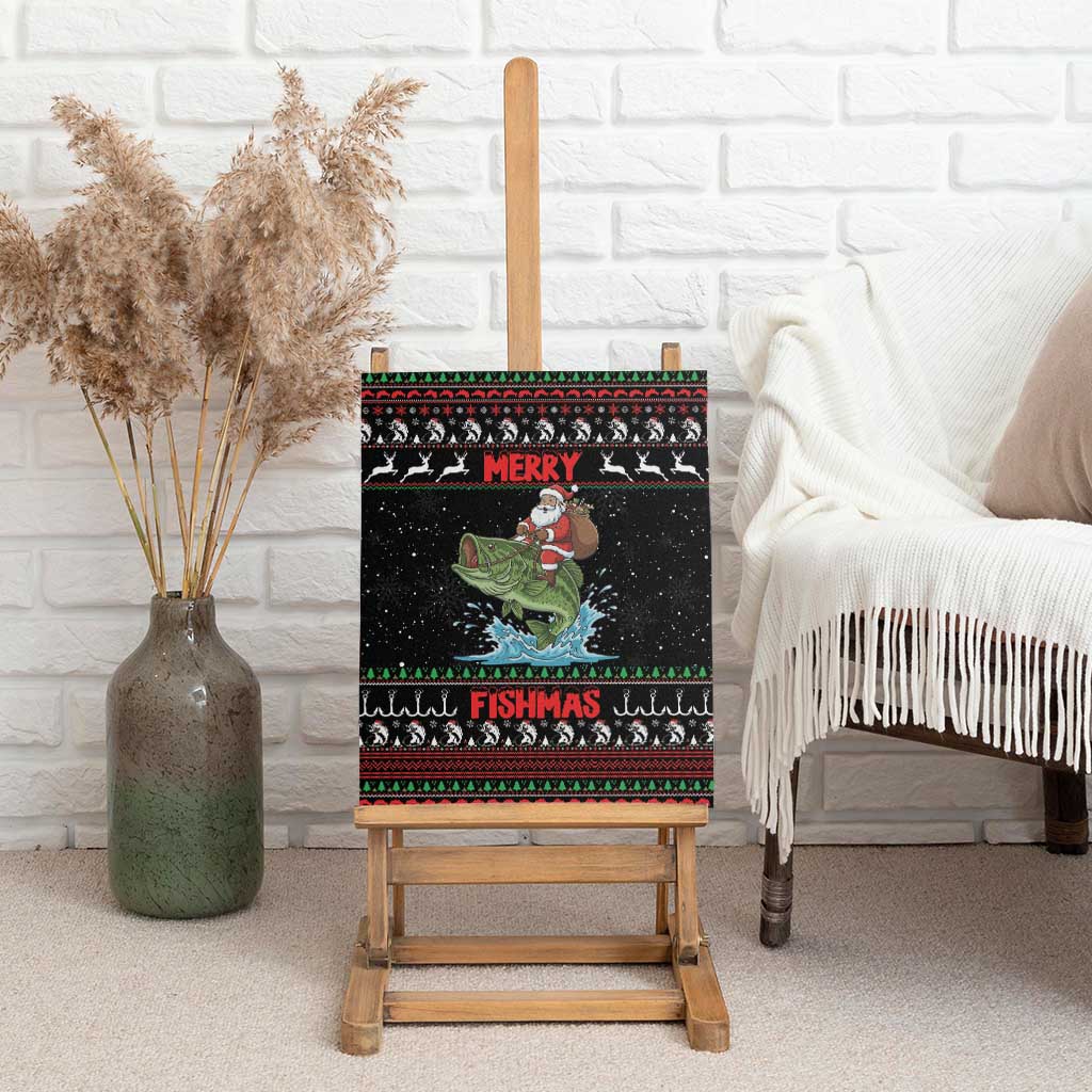 Merry Fishmas Santa Riding Bass Canvas Wall Art Funny Christmas - Wonder Print Shop